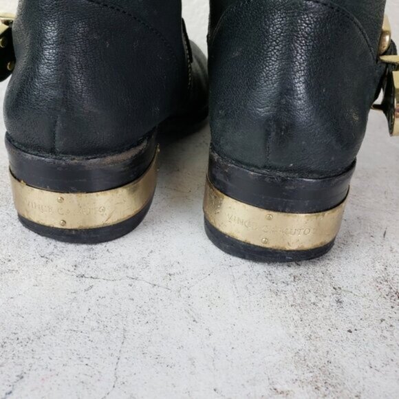 Vince Camuto Winchell Pebbled Leather Moto Boots Black Gold size 5.5 M - Picture 11 of 16